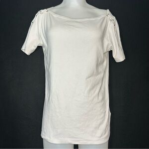 Women's L White Short Sleeve T-shirt W/ Shoulder Lacing - Lauren Ralph Lauren